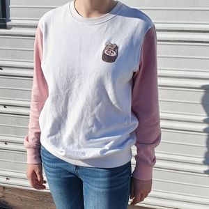 White Pusheen Sweater US size S w/ Pink Long-sleeves Super Comfy